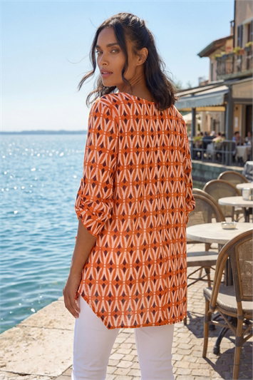 Cotton Geometric Pocket Longline Tunic Top 20153564