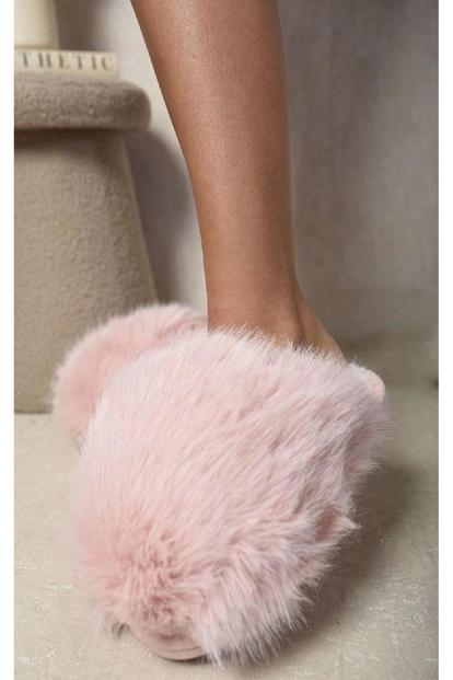 Pink Nadia Fluffy Faux Fur Slippers