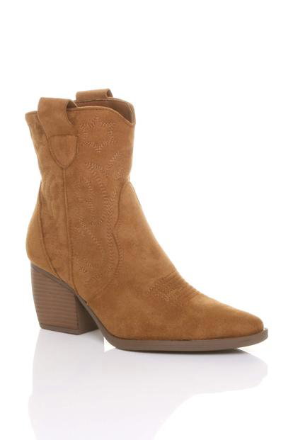 Black Mid Cuban Heel Pointed Toe Western Cowboy Ankle Boots