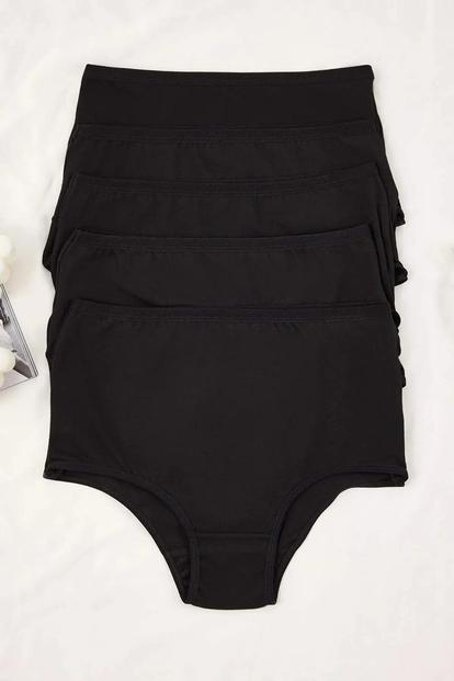 Black 5 Pack Plain High Waist Cotton Rich Black Briefs
