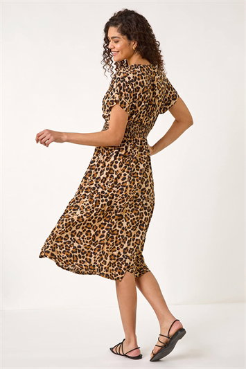 Animal Print Shirred Midi Dress 14674689