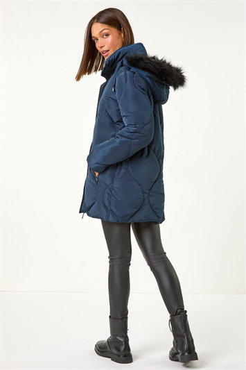 Quilted Faux Fur Hooded Coat 12025754