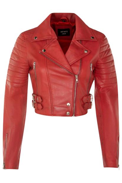 Pink Brando Cropped Leather Jacket-Longtown