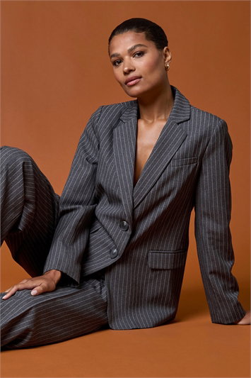 Grey Pinstripe Collared Blazer
