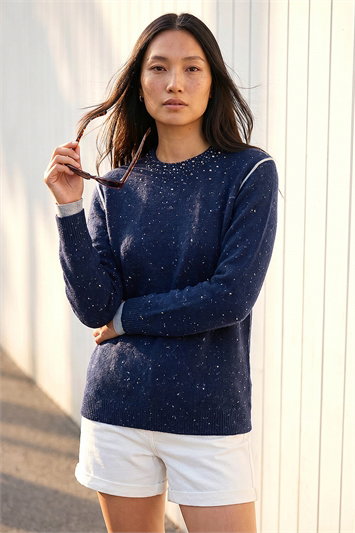 Blue Embellished Knit Jumper