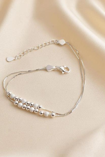 Metallic Sterling Silver Frosted Beaded Bracelet