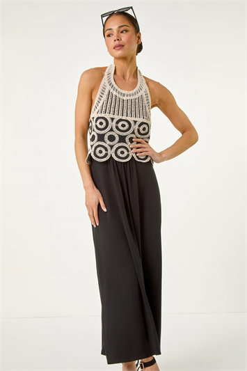 Petite Crochet Halter Neck Maxi Dress 14733008