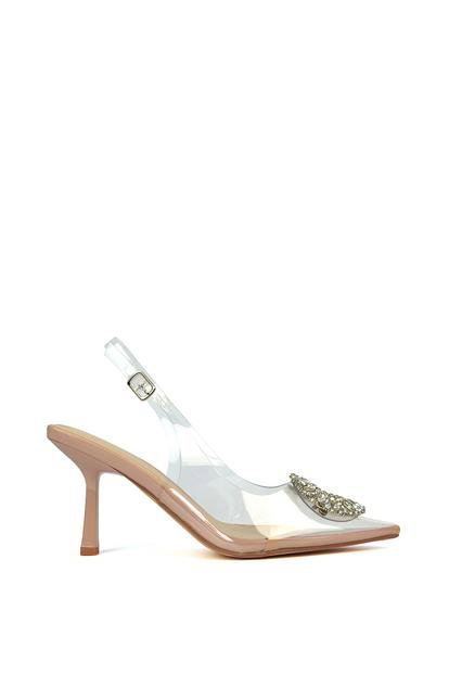 Cream 'Aiysha' Clear Perspex Slingback Jewel Court Shoes Heels With Pointed Toe