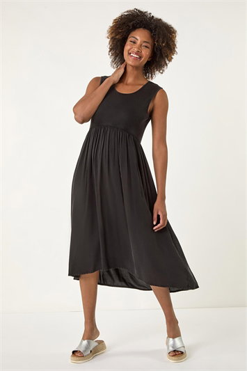 Black Ribbed Stretch Midi Dress