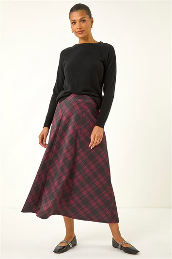 Check Print Midi Stretch Skirt 17072595