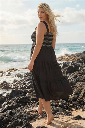 Curve Strappy Shirred Midi Dress 14700708
