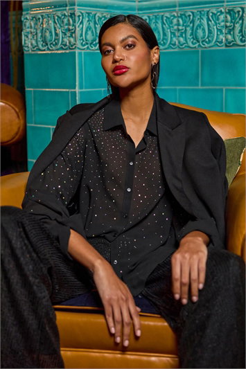 Black Sparkly Button Up Blouse