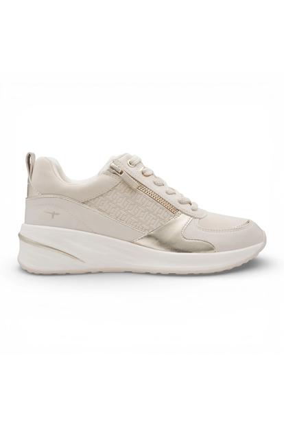 White Tamaris White Gold Platform Sneakers