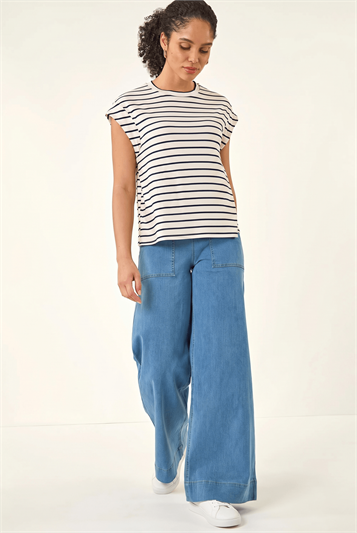 Blue Cotton Stretch Wide Leg Jean