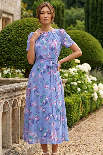 Mini Floral Pleat Neck Dress 14859909