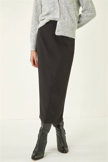 Diamante Stretch Pencil Midi Skirt 17061308