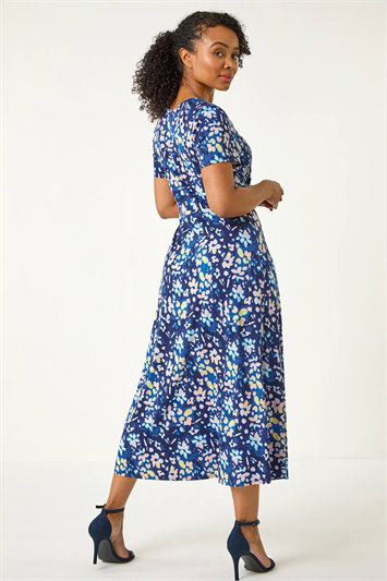 Petite Stretch Floral Ruched Front Dress 14651009