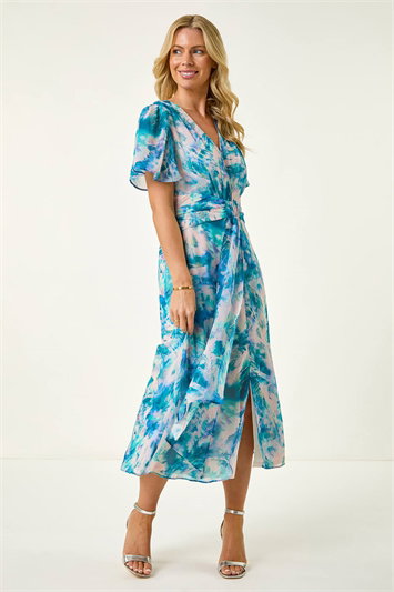 Petite Abstract Print Ruched Midi Dress 14738092