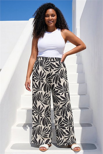 Curve Leaf Print Metallic Wide Leg Trouser 18080108