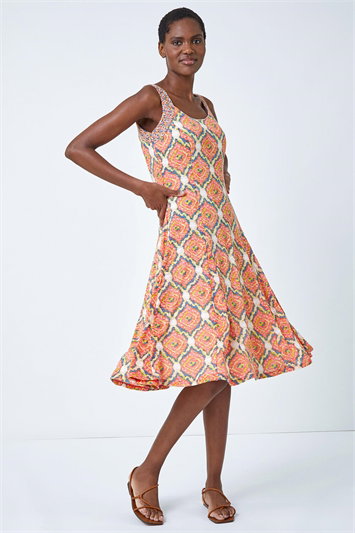 Sleeveless Geometric Print Swing Dress 14358064