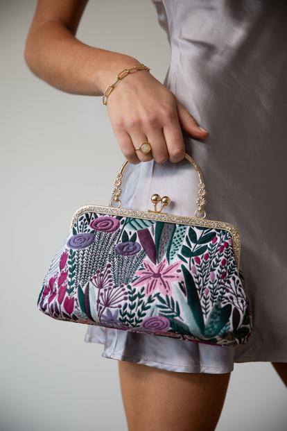 Multi Floral Embroidered Clutch Bag