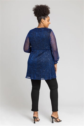 Curve Metallic Plisse Frill Neck Tunic Top 19123780