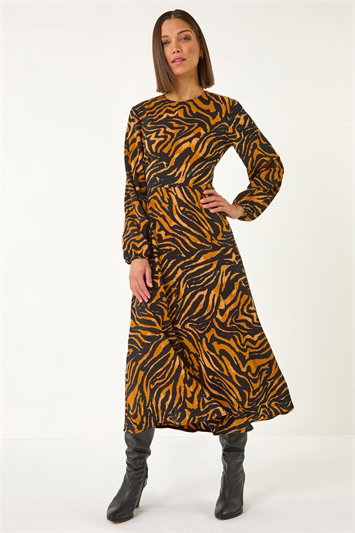Animal Print Belt Detail Midi Dress 14675089