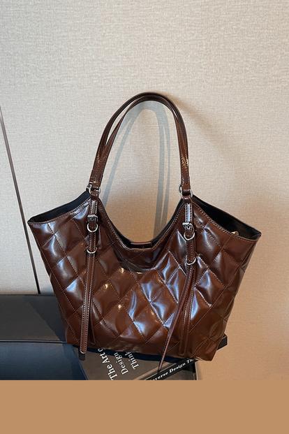 Black 'Magnolia' Women's Quilted Wet Look Tote Bag With Handle