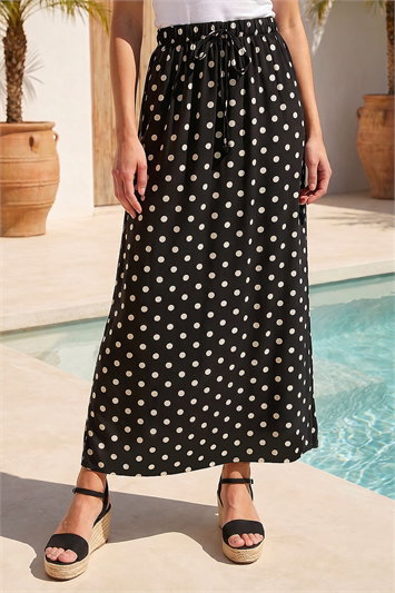 Black Dusk Polka Dot Tie Maxi Skirt