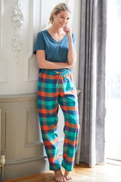 Multi "Acorn Squash" Check Brushed Cotton Pyjama Trousers