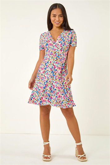 Petite Floral Frill Wrap Dress 14809509