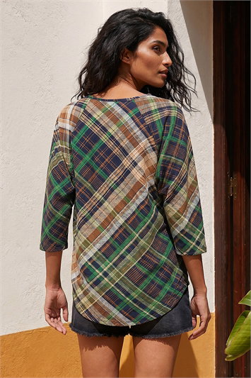 Check Print Round Hem Top 19451034