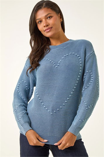 Blue Heart Stitch Knit Jumper