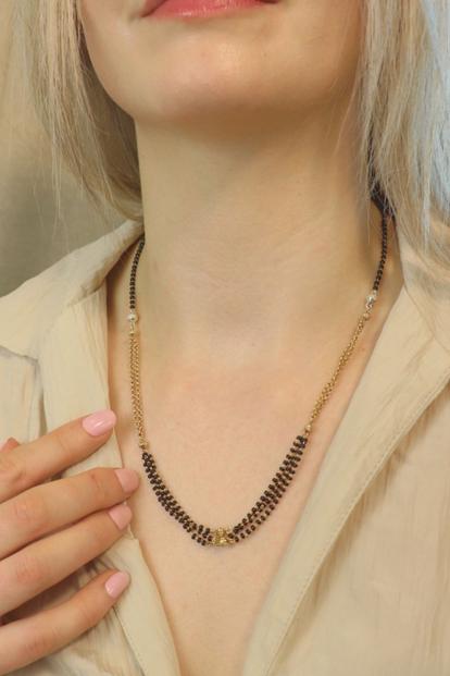Metallic Gold Black Beaded Indian Asian Nazar Mangalsutra Choker Necklace