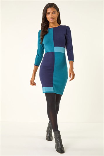 Colour Block Knitted Dress 14006409