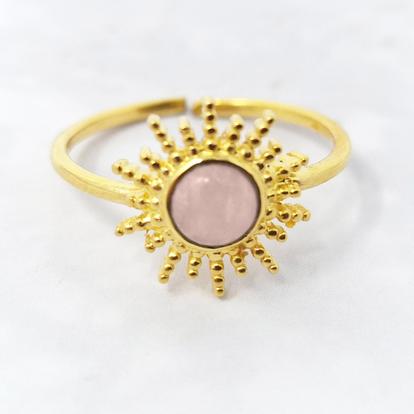 Metallic Rose Quartz October Birthstone Sun Gold Plated Ring