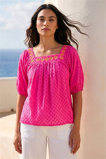 Pink Embroidered Textured Top