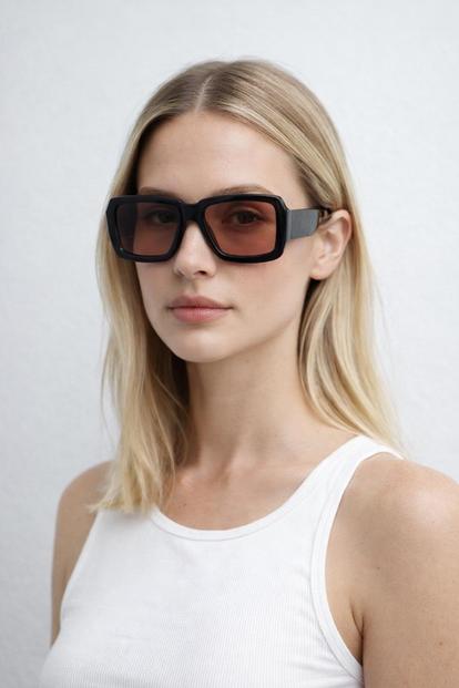 Black Oversized Square Frame Sunglasses In Black With Orange Lenses