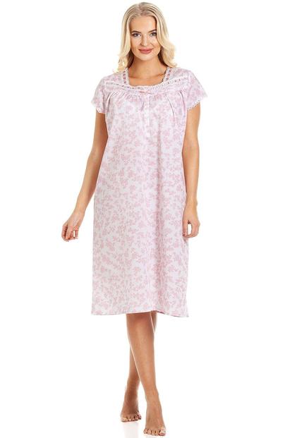 Pink Floral Print Short Sleeve Nightdress