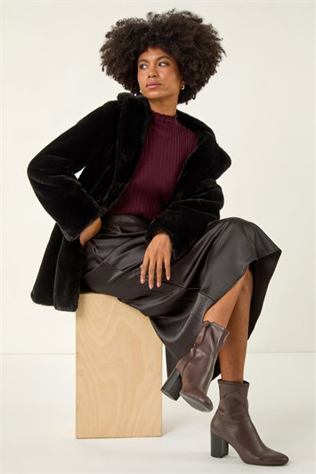 Black Faux Fur Longline Coat