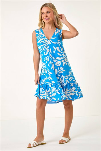 Petite Print Cut Out Back Tiered Dress 14580409