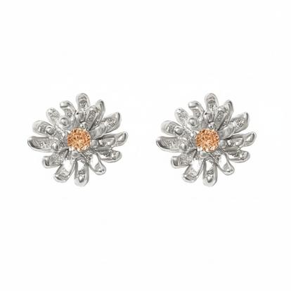 Metallic Citrine November Birthstone Chrysanthemum Birthflower Stud Earrings