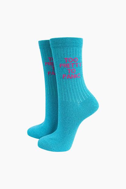 Blue Too Pretty Combed Cotton Glitter Socks