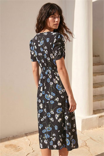 Floral Ruched Sleeve Dress 14852208