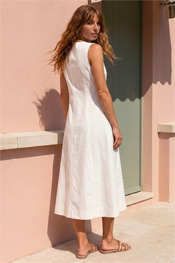 Denim Panel Detail Midi Dress 14739294