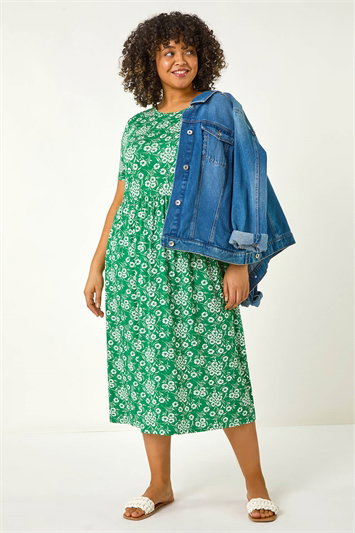 Curve Floral Print Stretch Midi Dress 14717934
