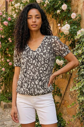 Black Animal Print Burnout Top