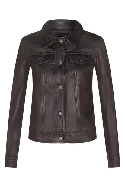 Black Womens Leather Trucker Jacket-Andery