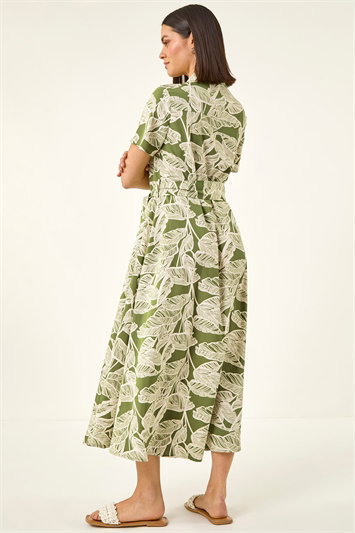 Leaf Print Belted Shirt Dress 14841934