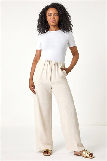 Petite Linen Blend Wide Leg Trouser 18069759